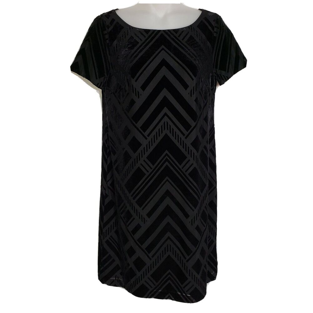 White House Black Market Women's Burnout Shift Dress Size XS Velvet Short Sleeve